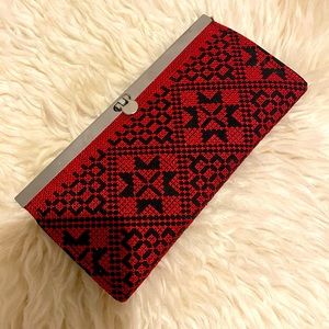 Red and black embroidered wallet